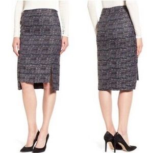 Halogen Midi- Tweed pencil skirt with front skits.
